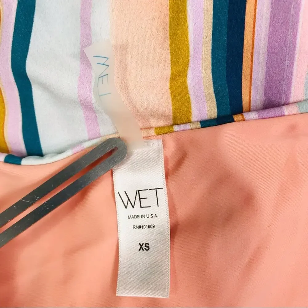 WET Kelly Brazilian Stripe One Pcs Swimsuit XS Resort Open Retro NWT Made USA